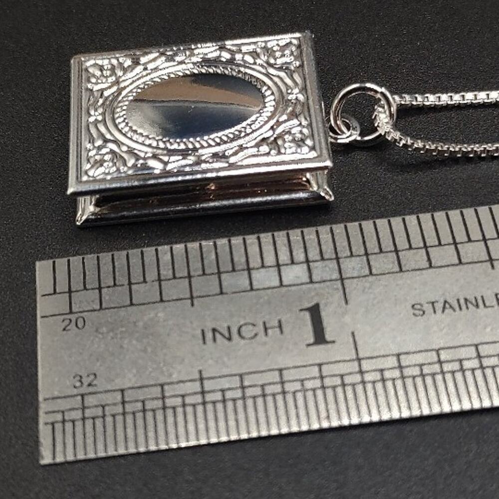 925 Sterling Silver Necklace W/ Ornate Locket Book Valentine's Birthday Gift NEW